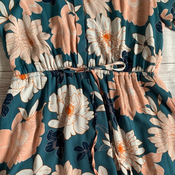 DR2 Nordstrom Rack Women’s Aqua Blue Floral Dress Drawstring Waist with Pockets - Picture 5 of 9